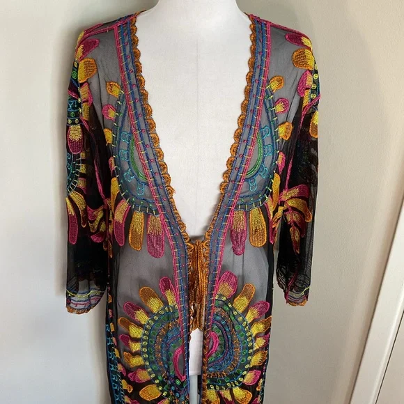 RACHEL Rachel Roy Colorful Sheer Kimono Swim Cover Up One Size Beach - Picture 3 of 10